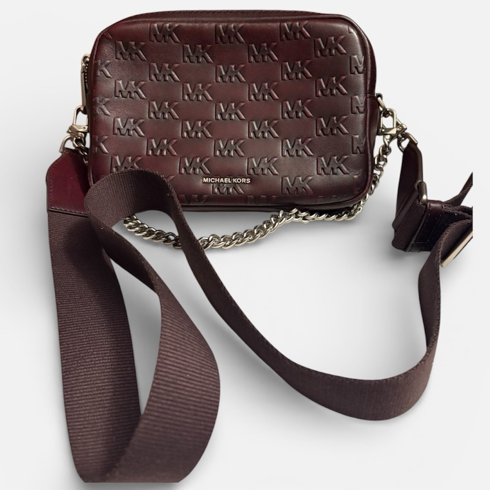 MK Bryant Medium Burnished Leather Camera Crossbody Bag